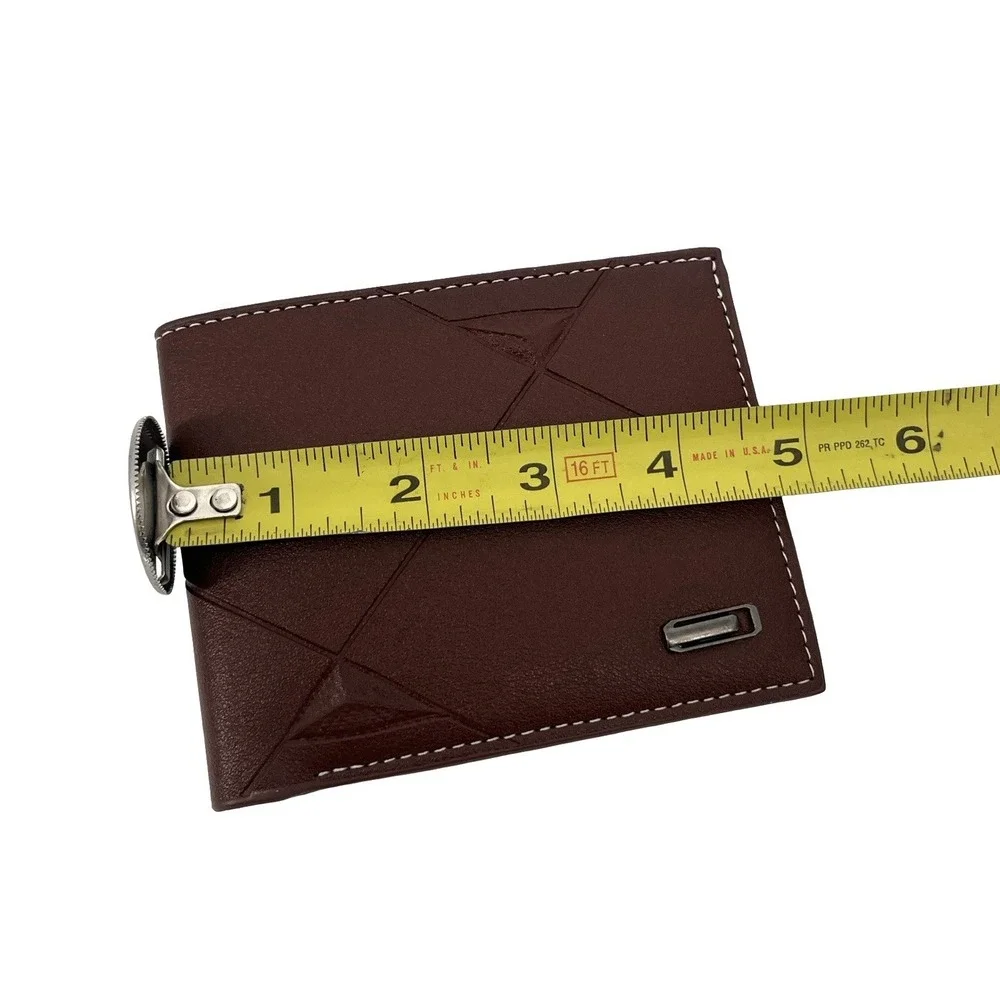 Men's Cognac Brown Faux Leather Bifold Wallet Slim ID Window Card Holder New